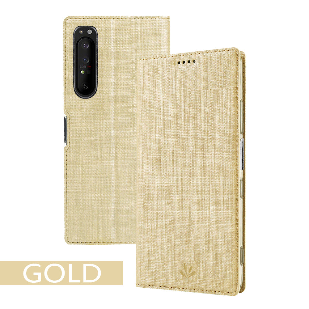 VILI DMX Cross Texture Card Holder Leather Stand Shell for Sony Xperia 1 II