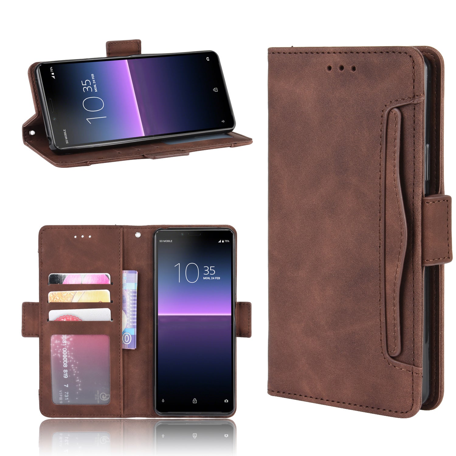 Leather Stand Case with Card Slots for Sony Xperia 10 II