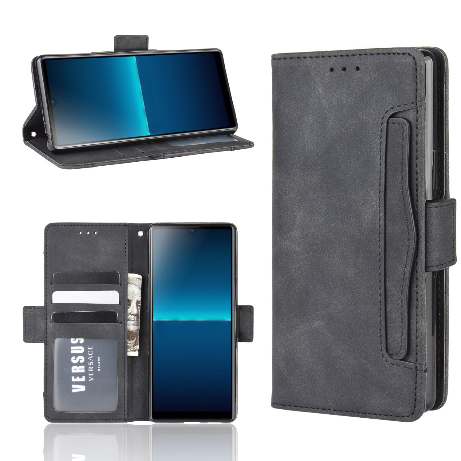 Wallet Stand Flip Leather Phone Case with Multiple Card Slots for Sony Xperia L4