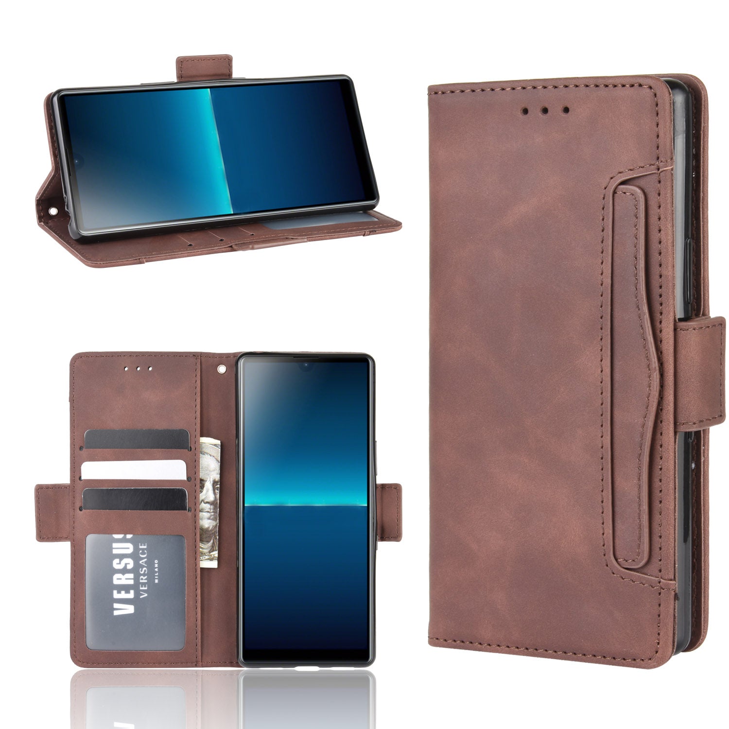Wallet Stand Flip Leather Phone Case with Multiple Card Slots for Sony Xperia L4