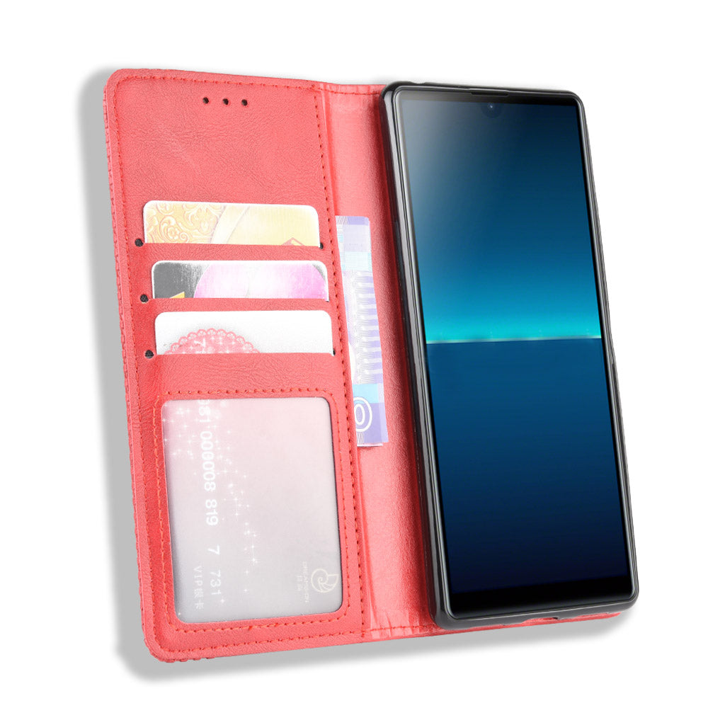 Auto-absorbed Retro PU Leather Wallet Cell Phone Cover for Sony Xperia L4