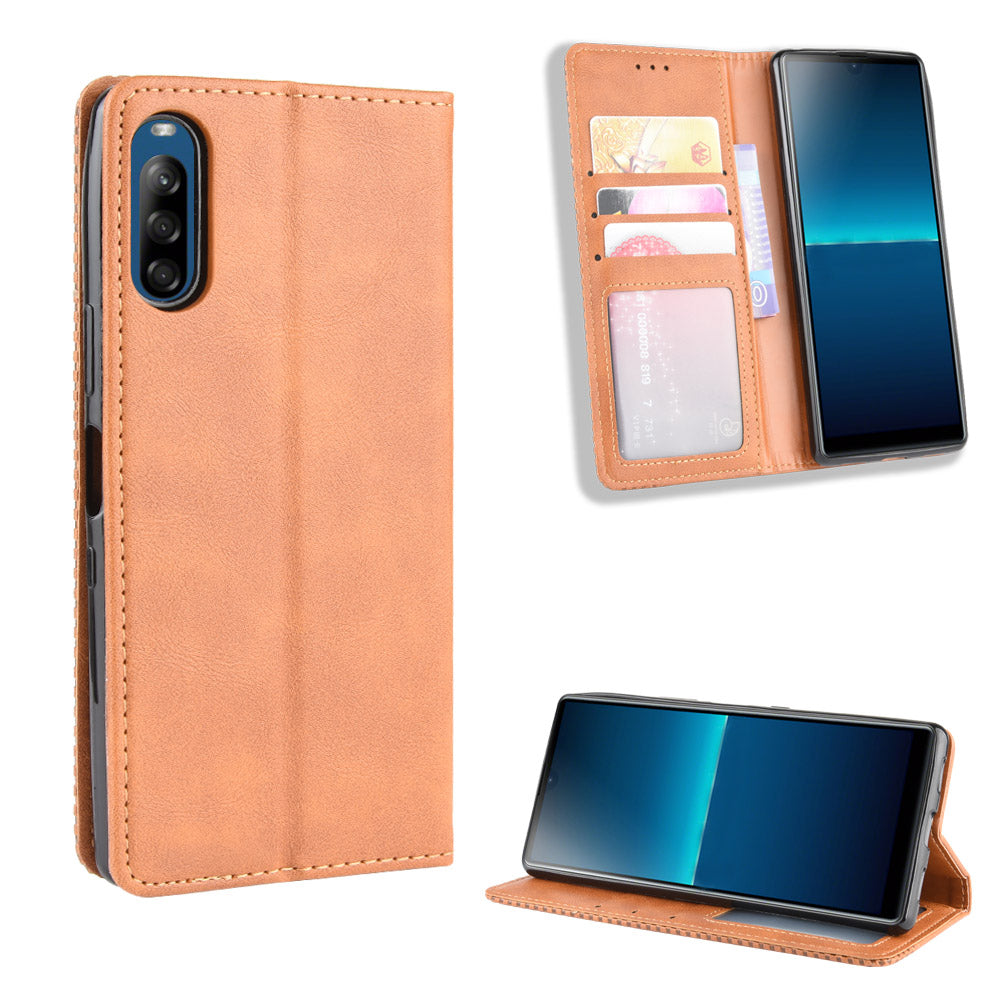 Auto-absorbed Retro PU Leather Wallet Cell Phone Cover for Sony Xperia L4