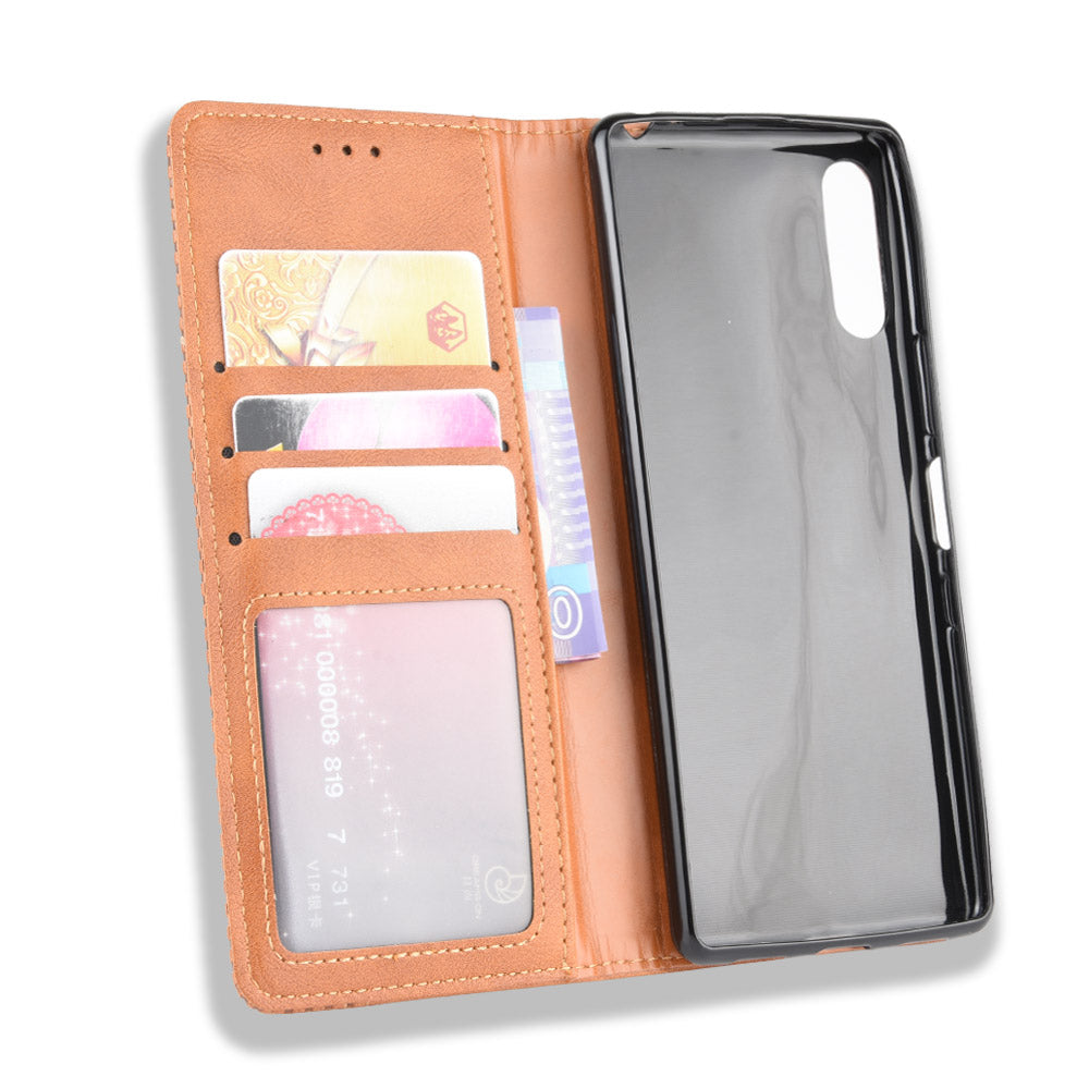 Auto-absorbed Retro PU Leather Wallet Cell Phone Cover for Sony Xperia L4