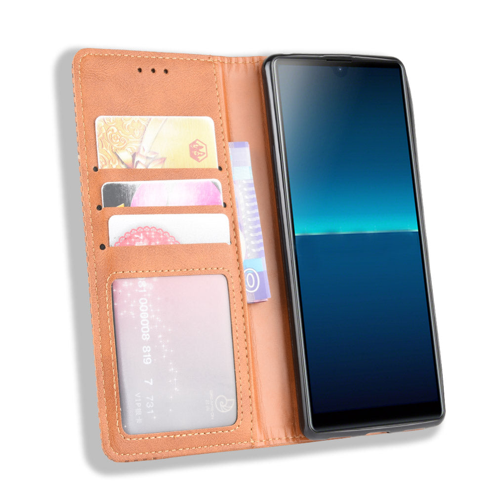 Auto-absorbed Retro PU Leather Wallet Cell Phone Cover for Sony Xperia L4
