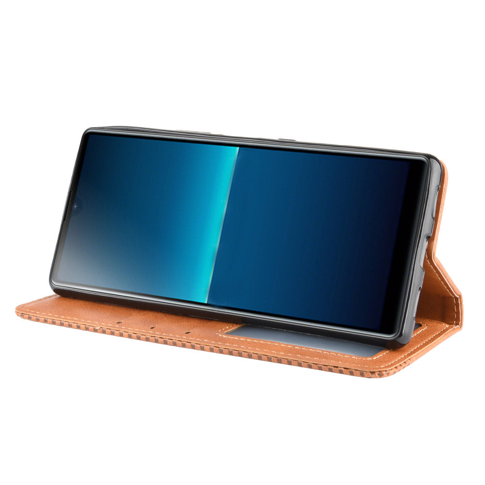 Auto-absorbed Retro PU Leather Wallet Cell Phone Cover for Sony Xperia L4
