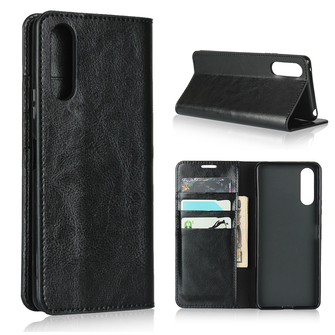 Crazy Horse Wallet Stand Genuine Leather Case Phone Shell for Sony Xperia 10 II