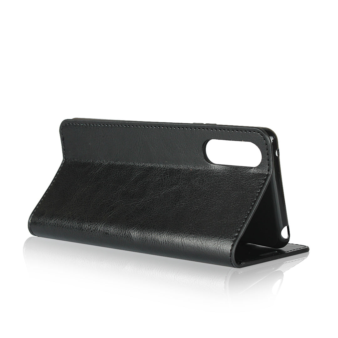 Crazy Horse Wallet Stand Genuine Leather Case Phone Shell for Sony Xperia 10 II