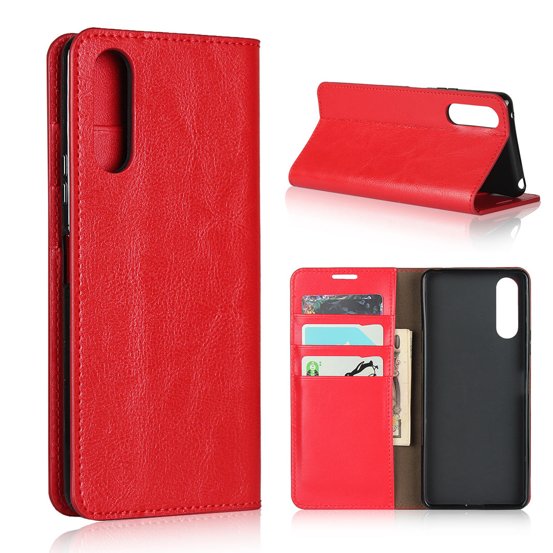Crazy Horse Wallet Stand Genuine Leather Case Phone Shell for Sony Xperia 10 II