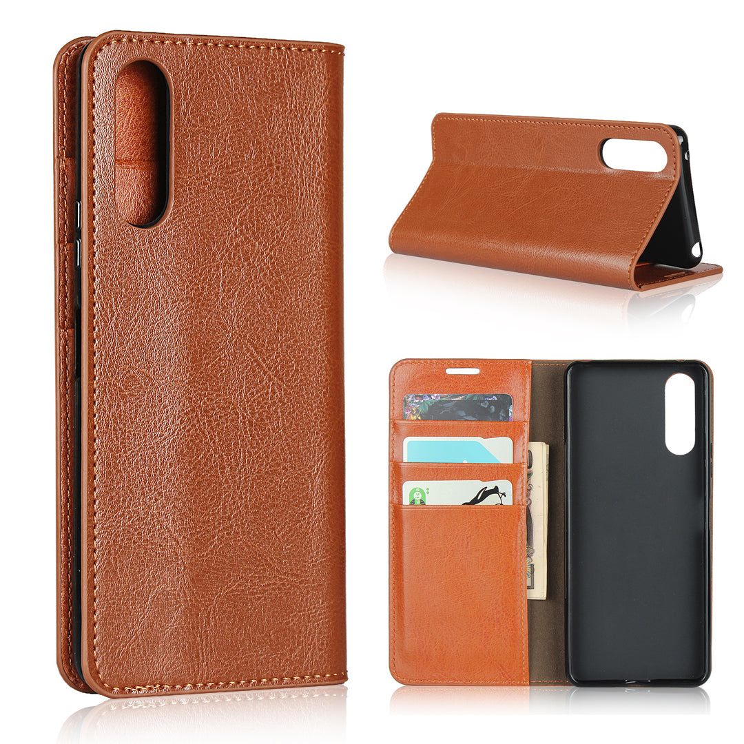 Crazy Horse Wallet Stand Genuine Leather Case Phone Shell for Sony Xperia 10 II