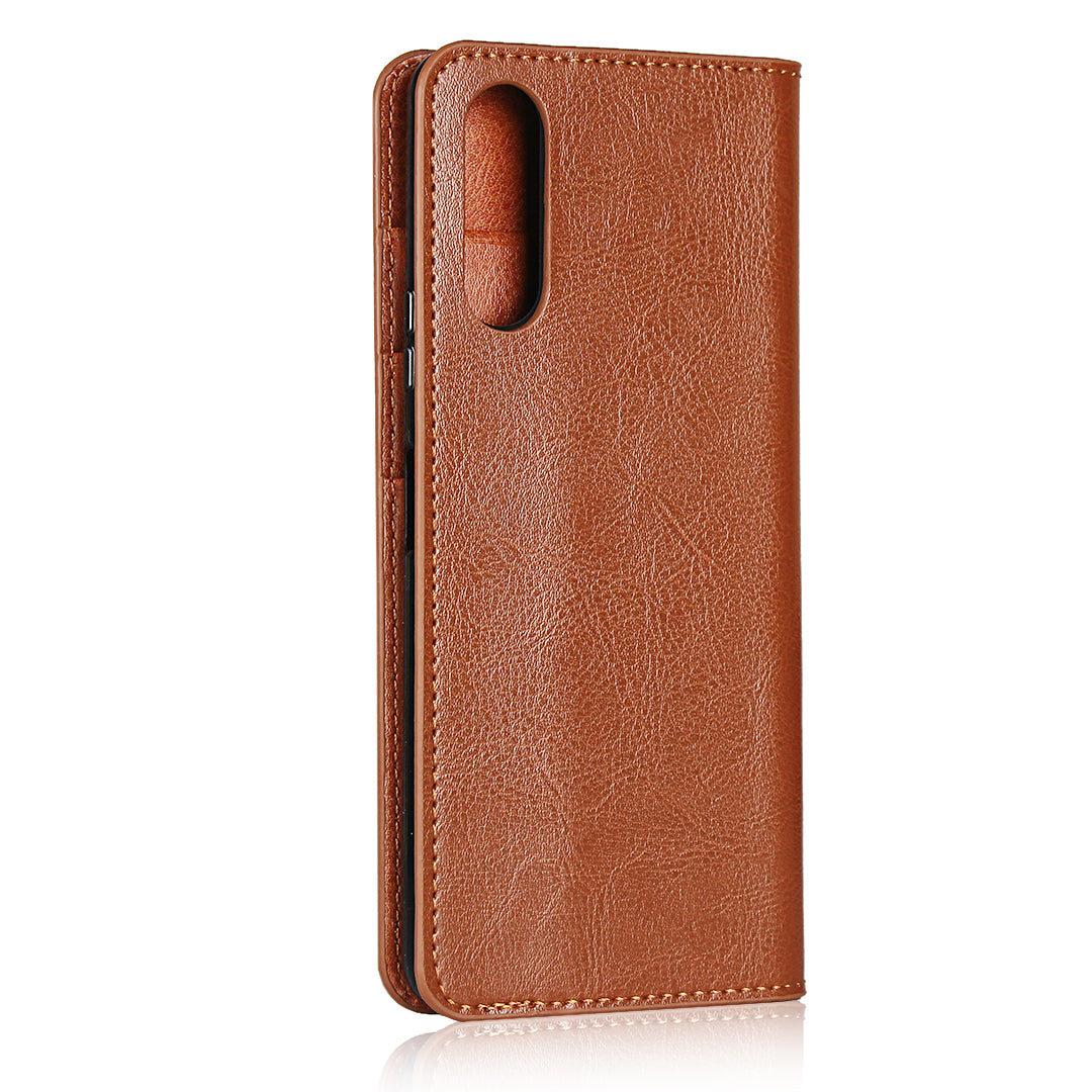 Crazy Horse Wallet Stand Genuine Leather Case Phone Shell for Sony Xperia 10 II