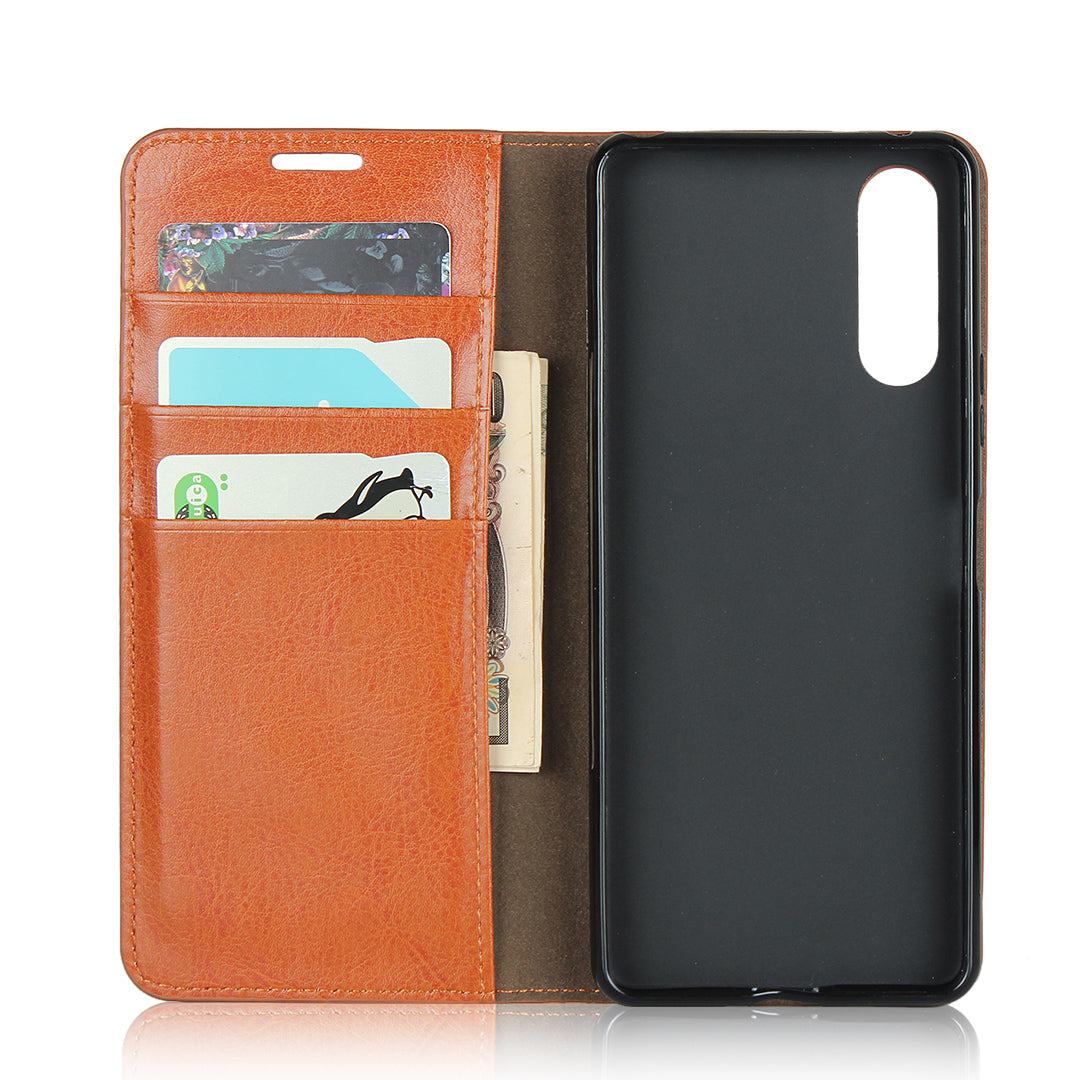 Crazy Horse Wallet Stand Genuine Leather Case Phone Shell for Sony Xperia 10 II