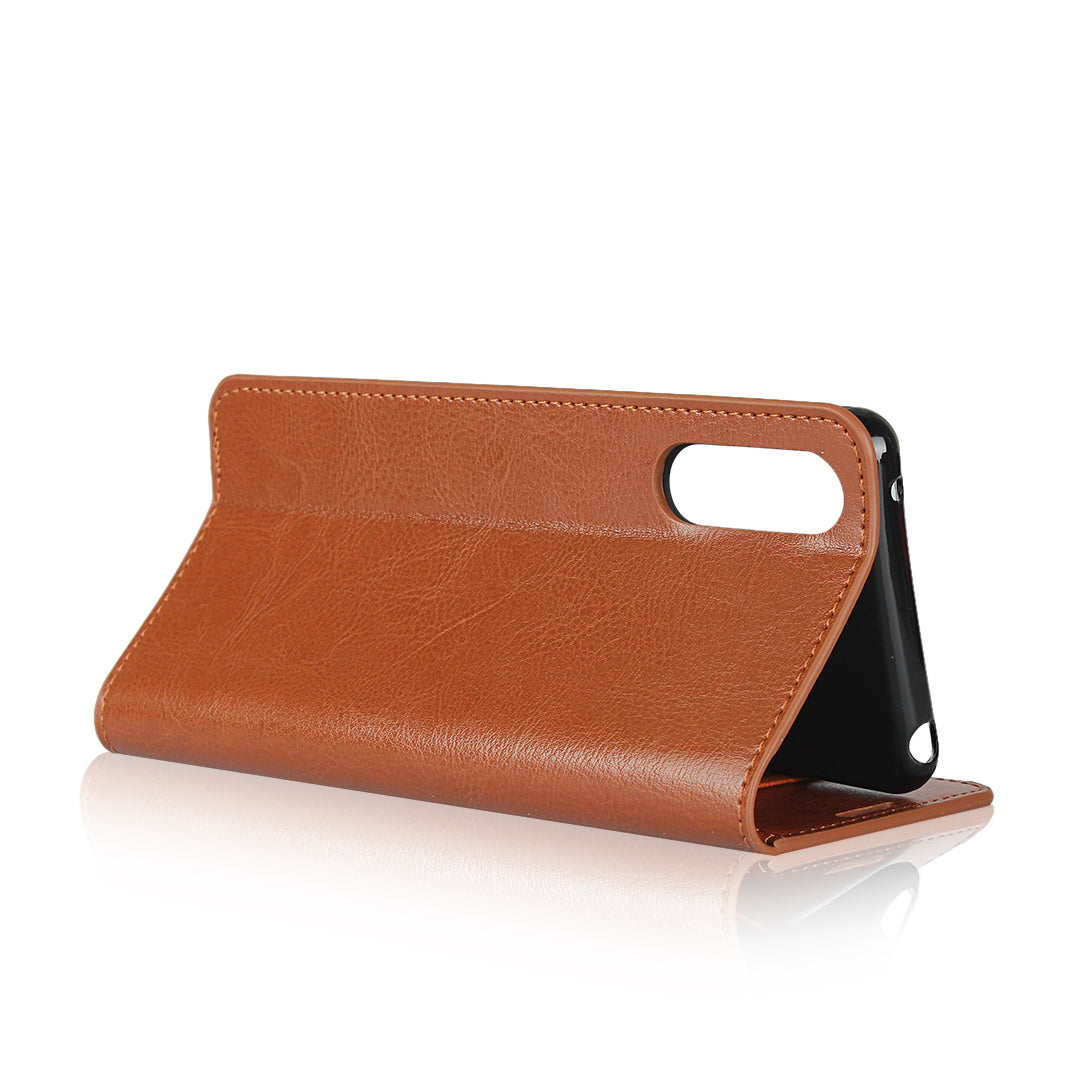 Crazy Horse Wallet Stand Genuine Leather Case Phone Shell for Sony Xperia 10 II