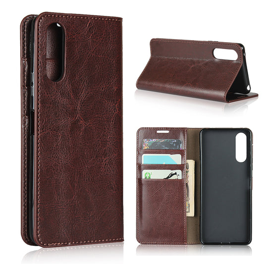 Crazy Horse Wallet Stand Genuine Leather Case Phone Shell for Sony Xperia 10 II
