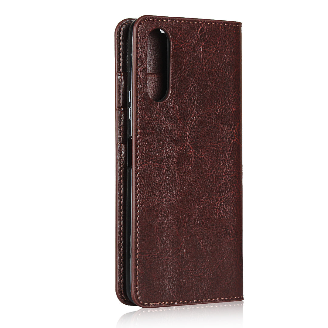 Crazy Horse Wallet Stand Genuine Leather Case Phone Shell for Sony Xperia 10 II