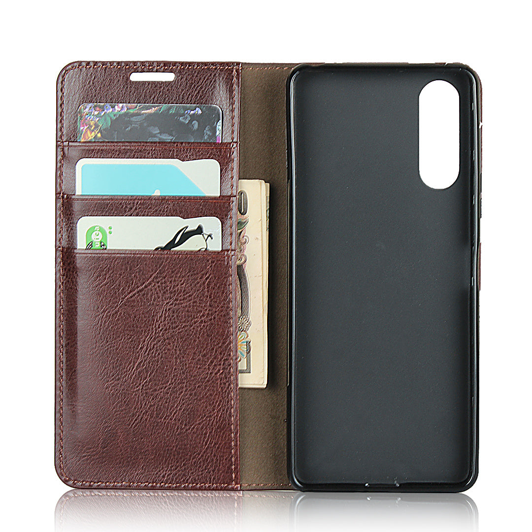 Crazy Horse Wallet Stand Genuine Leather Case Phone Shell for Sony Xperia 10 II