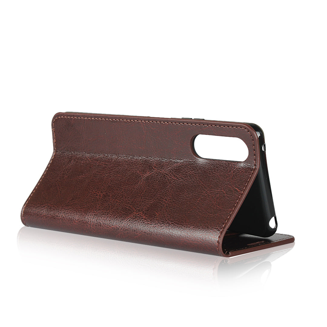 Crazy Horse Wallet Stand Genuine Leather Case Phone Shell for Sony Xperia 10 II