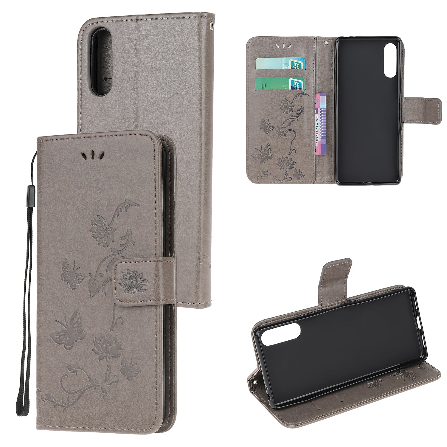 Imprint Butterfly Flower Wallet Stand Leather Flip Cover for Sony Xperia L4