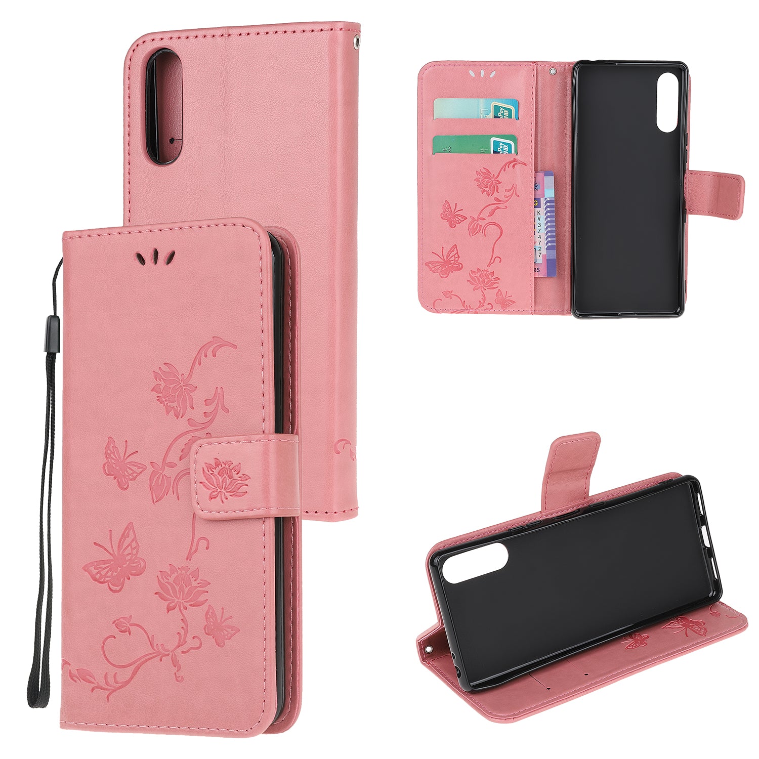 Imprint Butterfly Flower Wallet Stand Leather Flip Cover for Sony Xperia L4