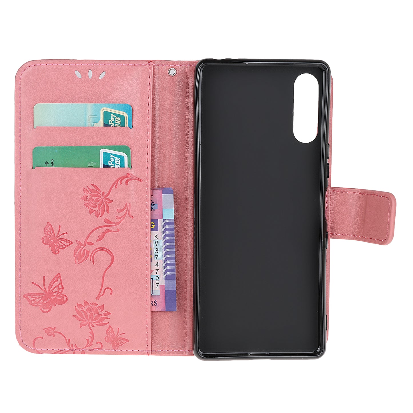 Imprint Butterfly Flower Wallet Stand Leather Flip Cover for Sony Xperia L4