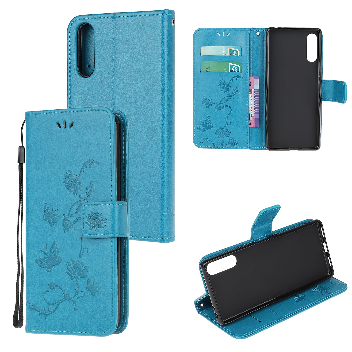 Imprint Butterfly Flower Wallet Stand Leather Flip Cover for Sony Xperia L4