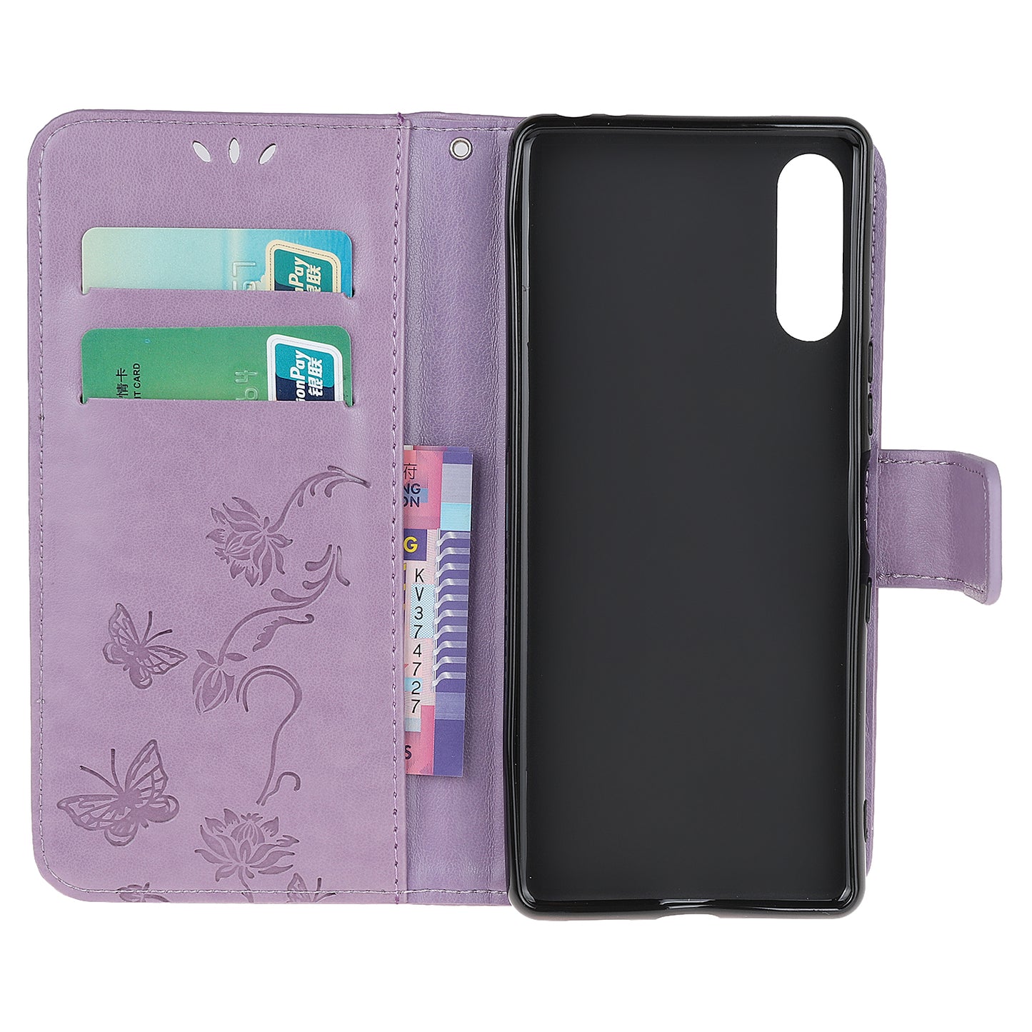 Imprint Butterfly Flower Wallet Stand Leather Flip Cover for Sony Xperia L4
