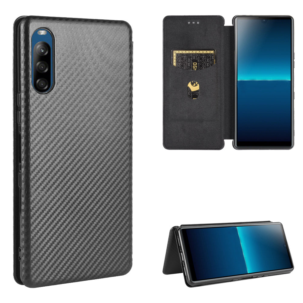 Carbon Fiber Auto-absorbed Leather Stand Protector Cover for Sony Xperia L4