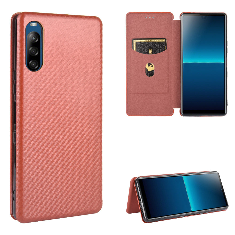 Carbon Fiber Auto-absorbed Leather Stand Protector Cover for Sony Xperia L4