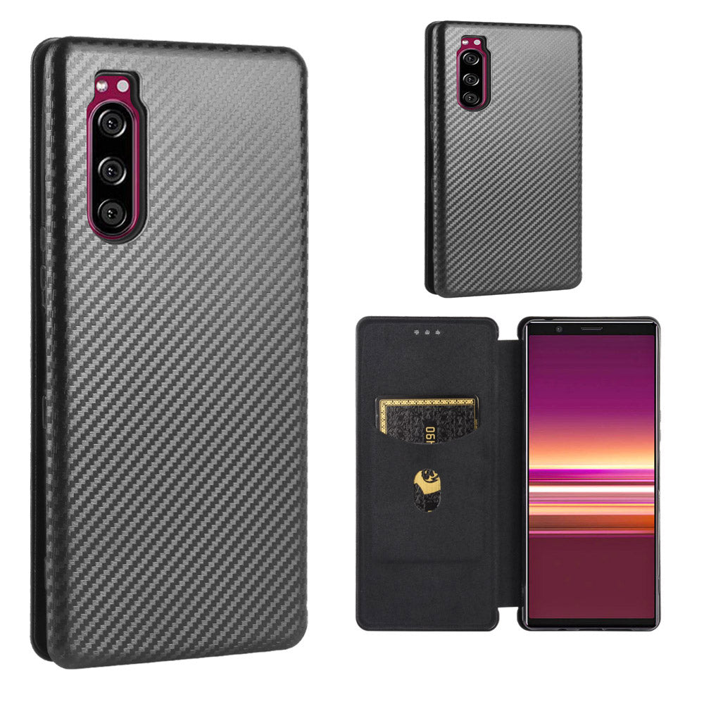 Carbon Fiber Auto-absorbed Leather Case with Card Slot for Sony Xperia 5 II