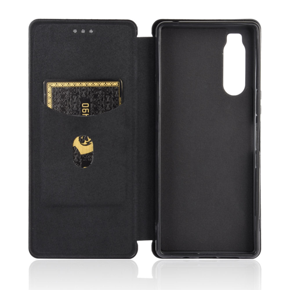 Carbon Fiber Auto-absorbed Leather Case with Card Slot for Sony Xperia 5 II