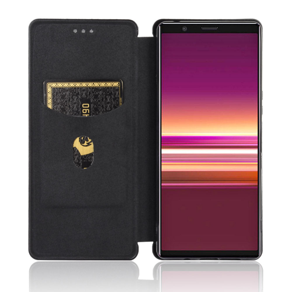 Carbon Fiber Auto-absorbed Leather Case with Card Slot for Sony Xperia 5 II