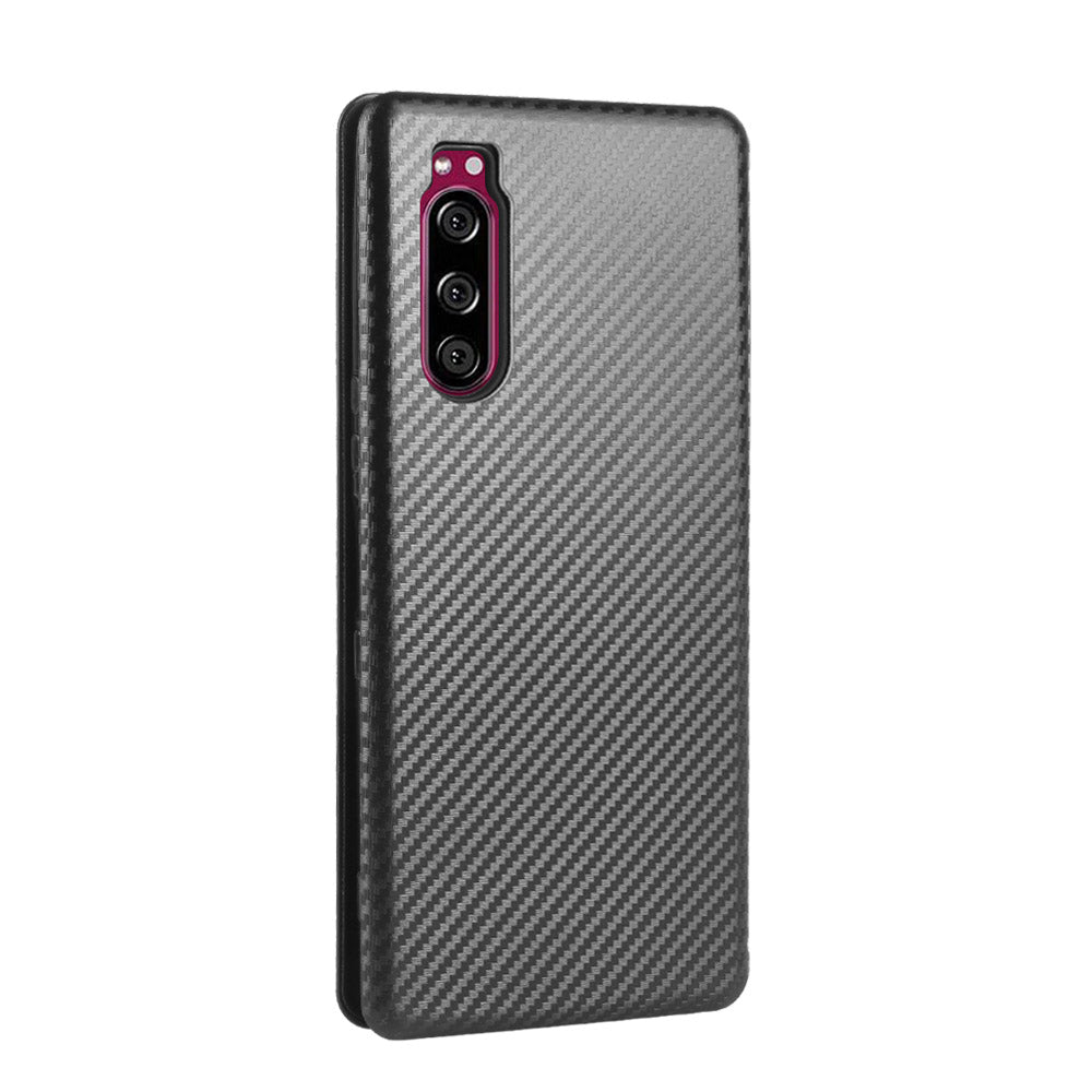 Carbon Fiber Auto-absorbed Leather Case with Card Slot for Sony Xperia 5 II