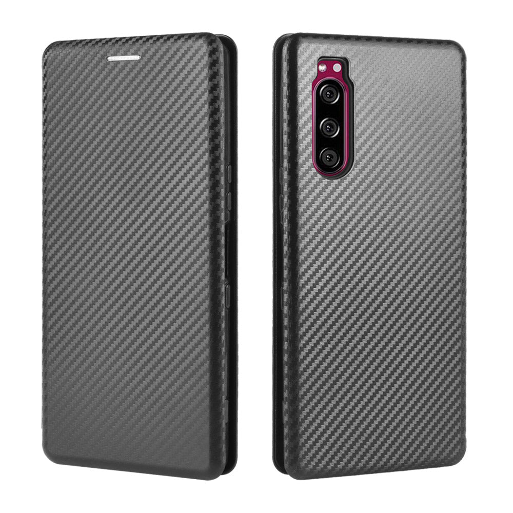 Carbon Fiber Auto-absorbed Leather Case with Card Slot for Sony Xperia 5 II