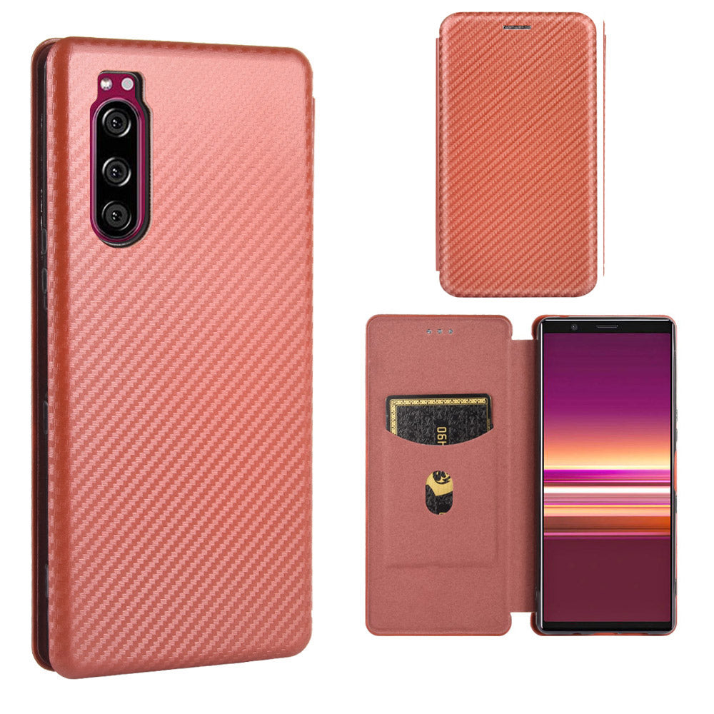 Carbon Fiber Auto-absorbed Leather Case with Card Slot for Sony Xperia 5 II