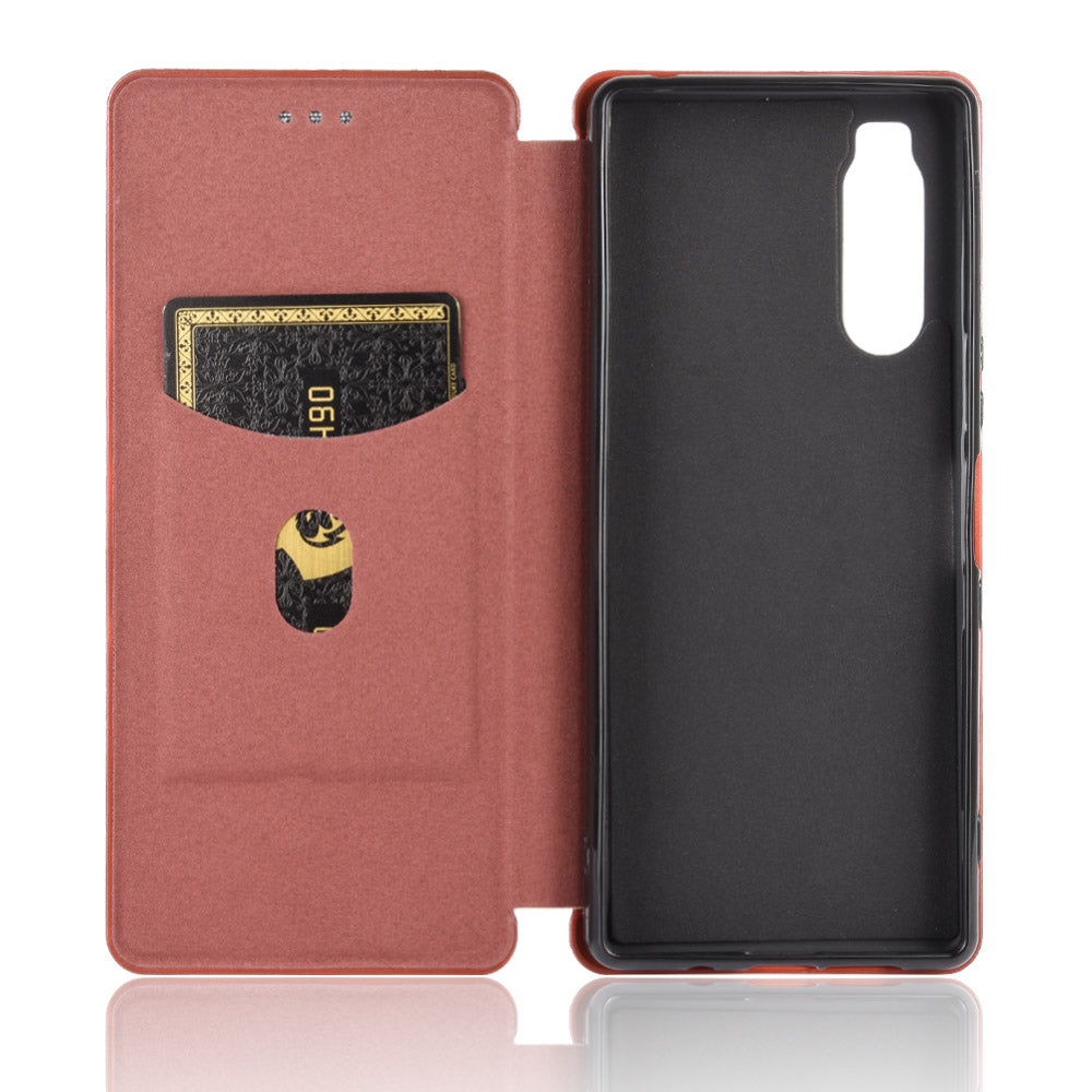 Carbon Fiber Auto-absorbed Leather Case with Card Slot for Sony Xperia 5 II