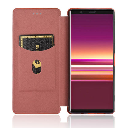 Carbon Fiber Auto-absorbed Leather Case with Card Slot for Sony Xperia 5 II