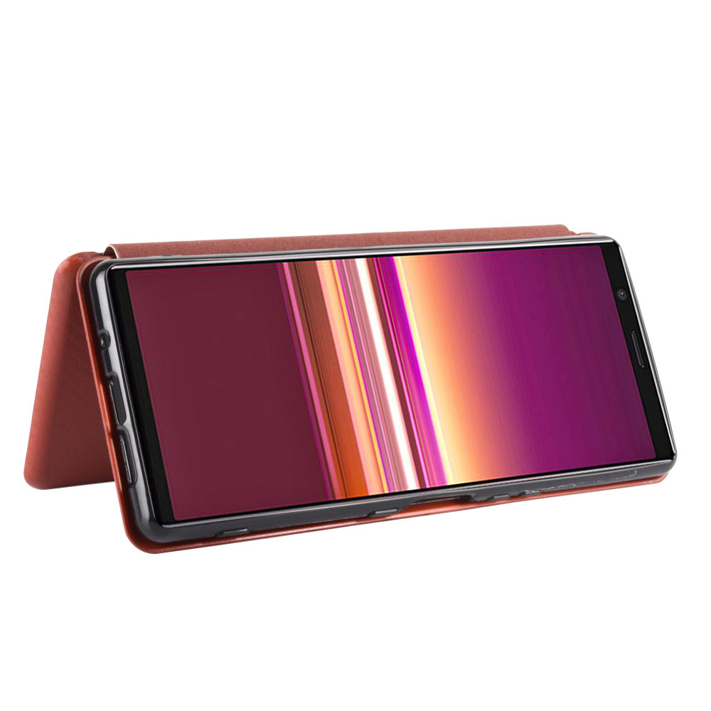 Carbon Fiber Auto-absorbed Leather Case with Card Slot for Sony Xperia 5 II