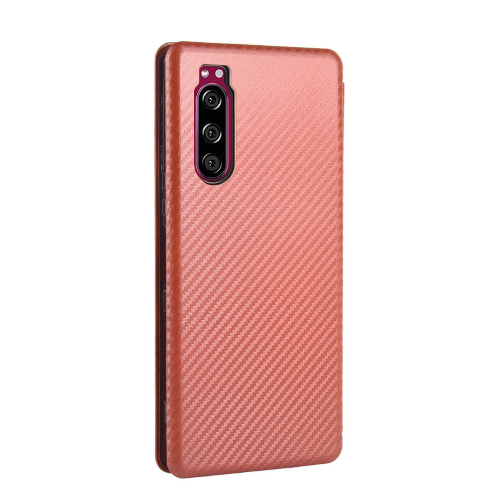Carbon Fiber Auto-absorbed Leather Case with Card Slot for Sony Xperia 5 II
