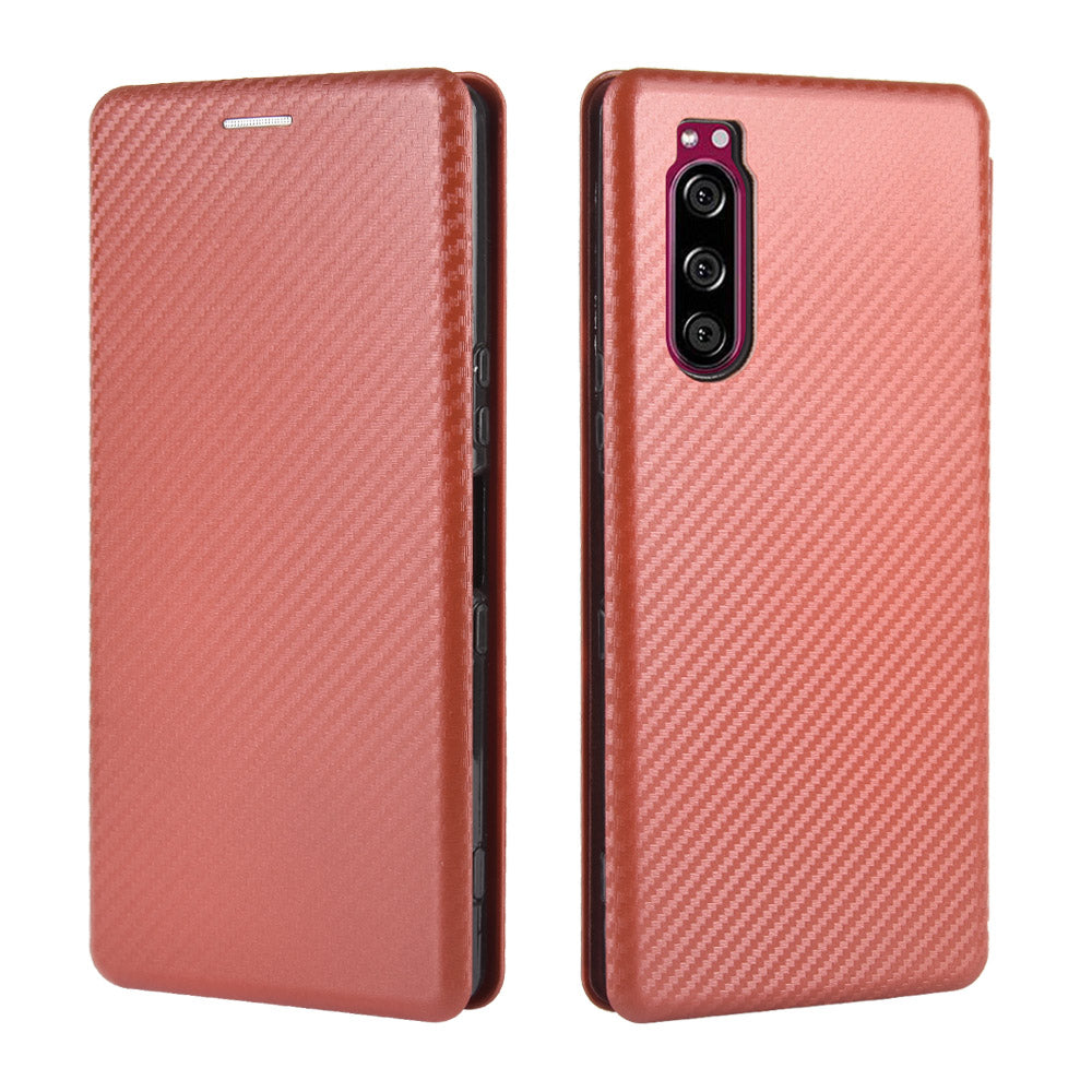 Carbon Fiber Auto-absorbed Leather Case with Card Slot for Sony Xperia 5 II