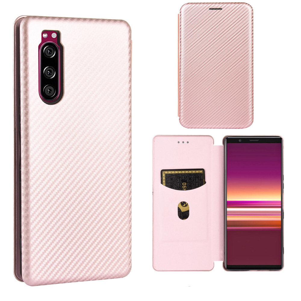 Carbon Fiber Auto-absorbed Leather Case with Card Slot for Sony Xperia 5 II