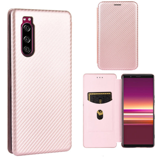 Carbon Fiber Auto-absorbed Leather Case with Card Slot for Sony Xperia 5 II