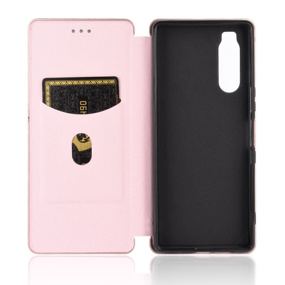Carbon Fiber Auto-absorbed Leather Case with Card Slot for Sony Xperia 5 II