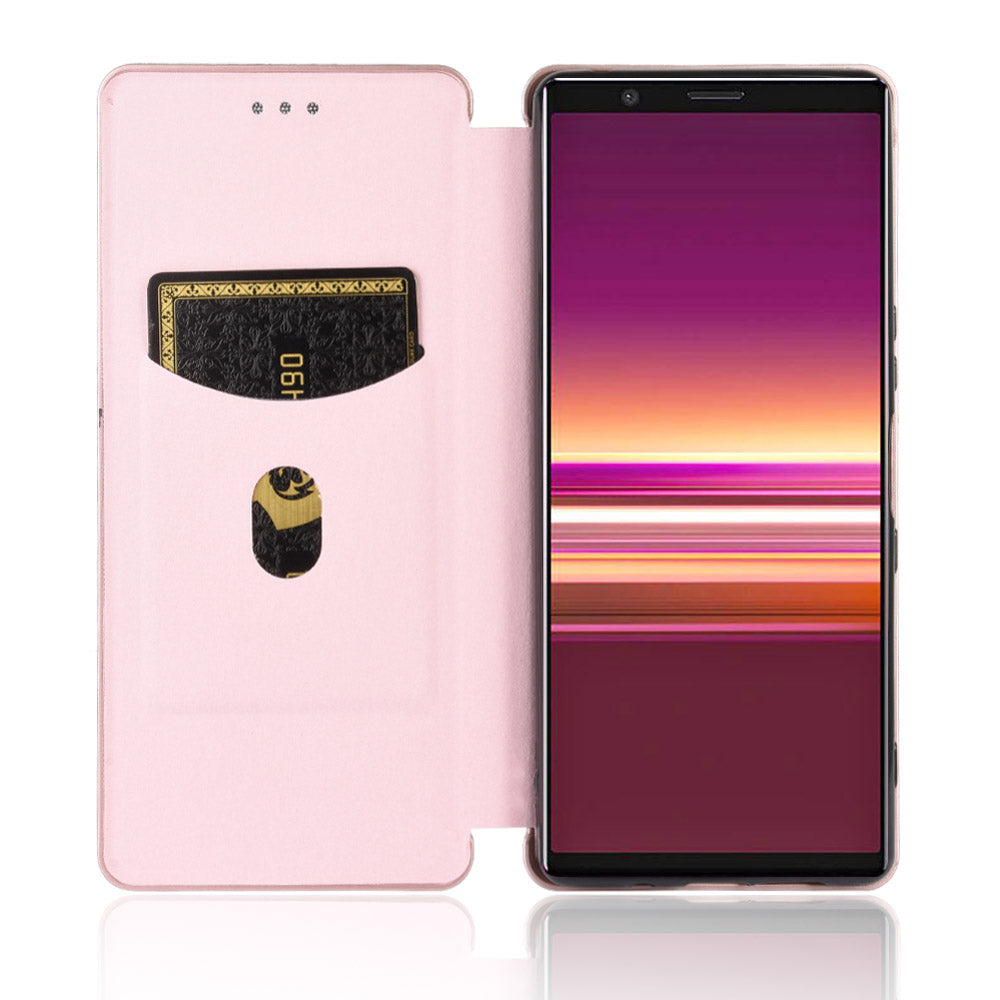 Carbon Fiber Auto-absorbed Leather Case with Card Slot for Sony Xperia 5 II