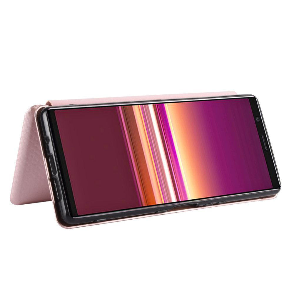 Carbon Fiber Auto-absorbed Leather Case with Card Slot for Sony Xperia 5 II