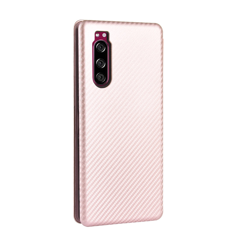 Carbon Fiber Auto-absorbed Leather Case with Card Slot for Sony Xperia 5 II