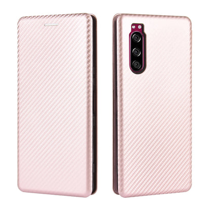 Carbon Fiber Auto-absorbed Leather Case with Card Slot for Sony Xperia 5 II