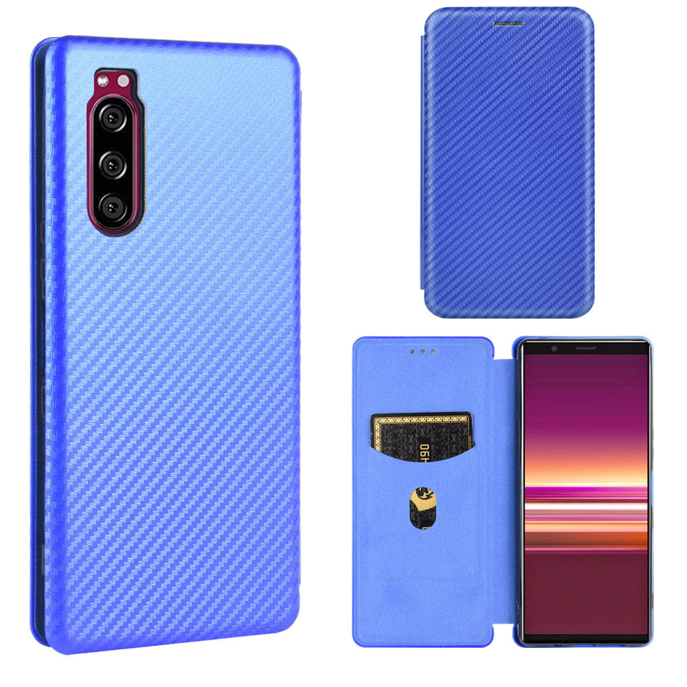 Carbon Fiber Auto-absorbed Leather Case with Card Slot for Sony Xperia 5 II