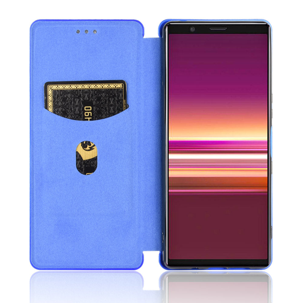 Carbon Fiber Auto-absorbed Leather Case with Card Slot for Sony Xperia 5 II
