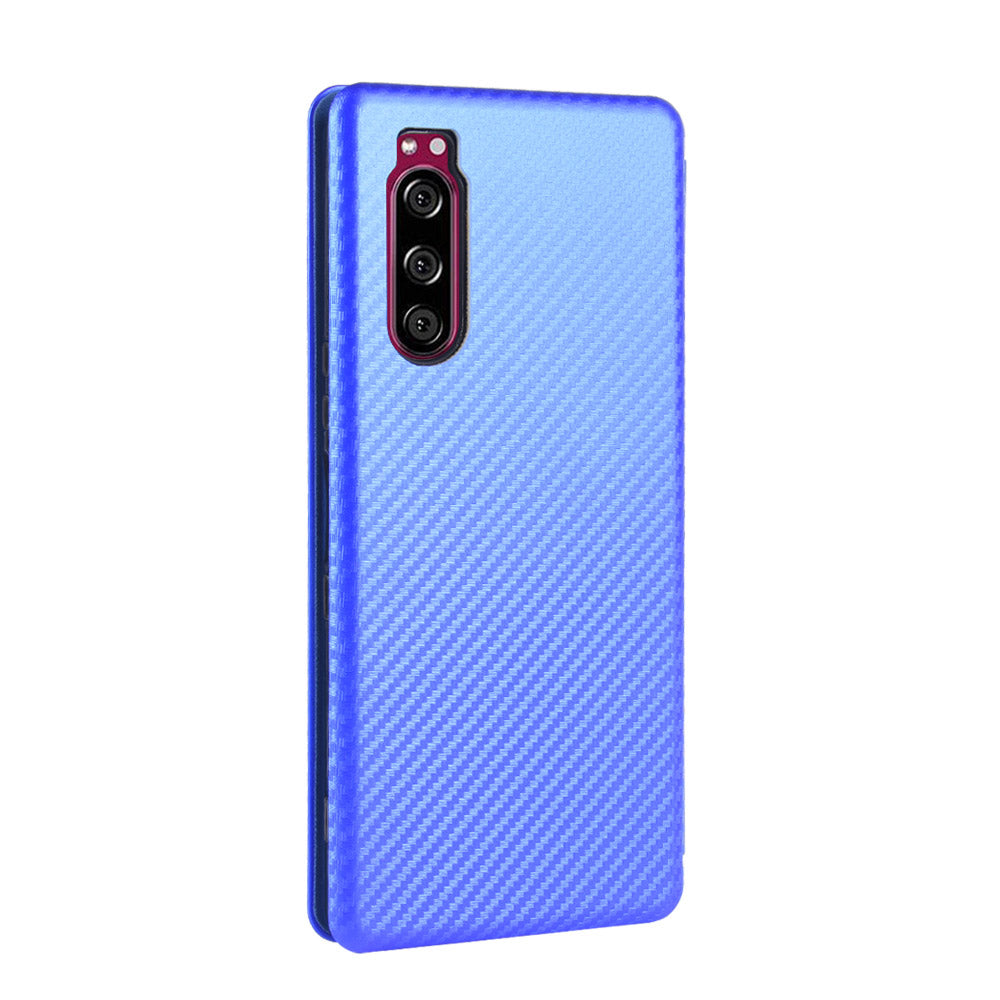 Carbon Fiber Auto-absorbed Leather Case with Card Slot for Sony Xperia 5 II