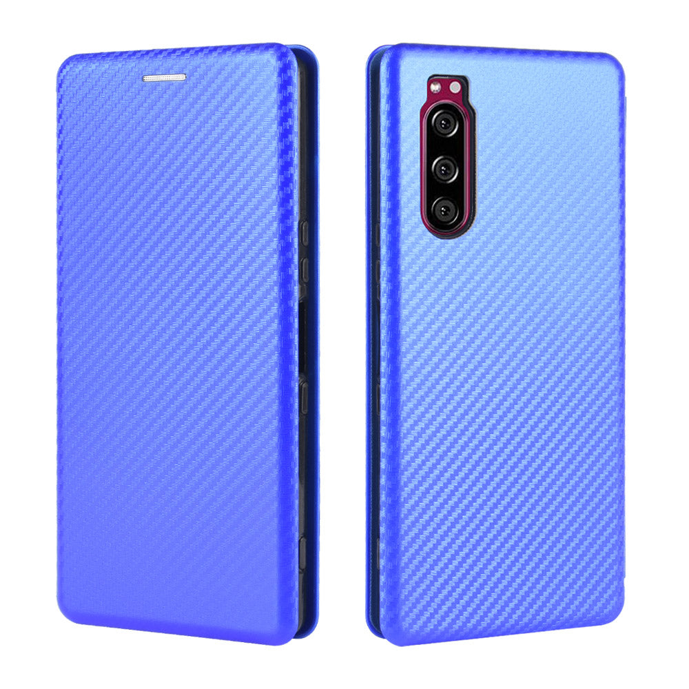 Carbon Fiber Auto-absorbed Leather Case with Card Slot for Sony Xperia 5 II