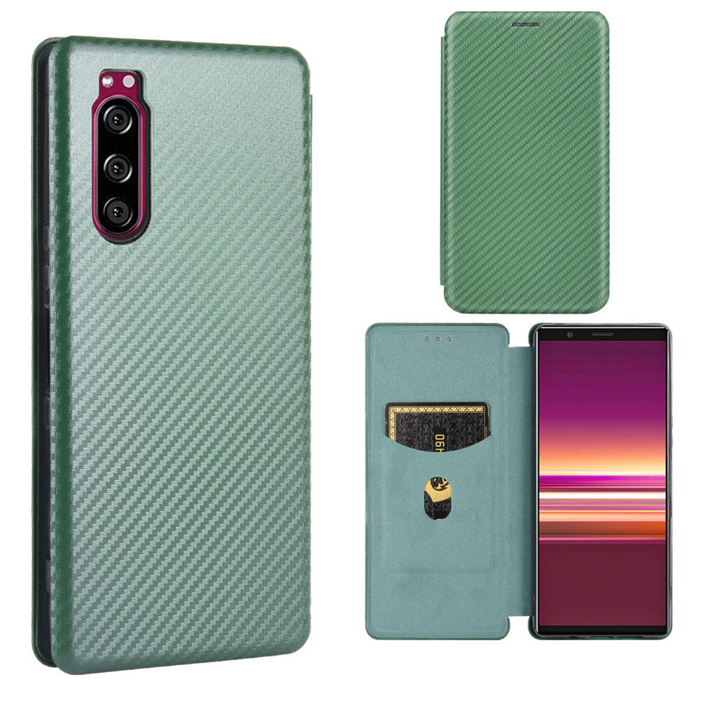 Carbon Fiber Auto-absorbed Leather Case with Card Slot for Sony Xperia 5 II